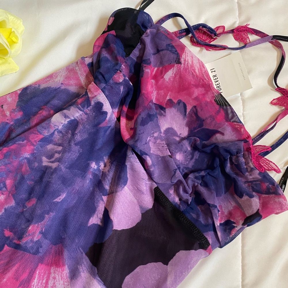 Forever 21, size small, pink purple blue & black dress, asymmetrical , high low
